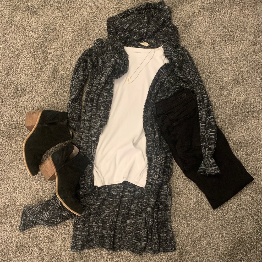 Black speckled hooded cardigan